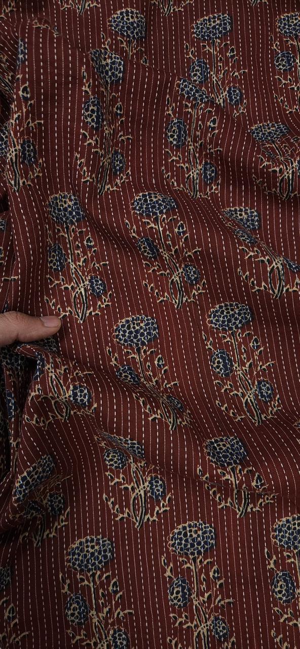 Rust Floral Buta Kantha Cambric Cotton