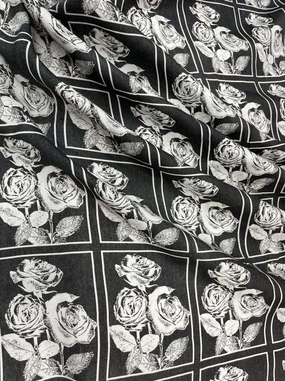 Black And White Rose Modal Rayon Print