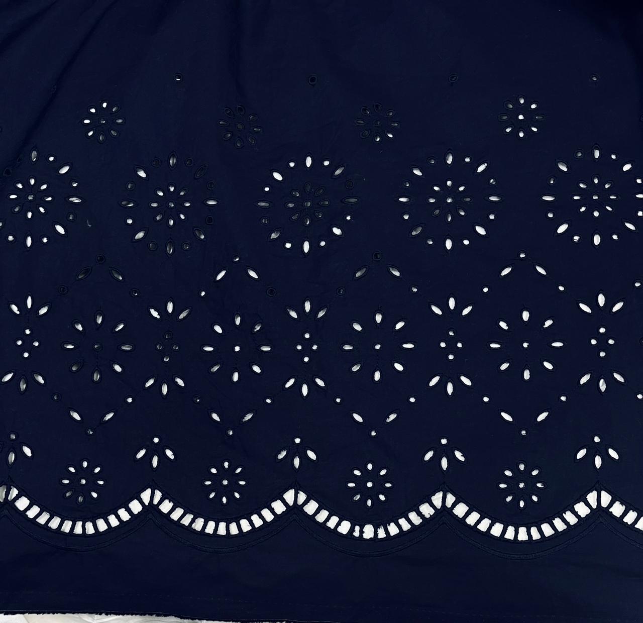 Midnight Blue Border Chicken Cotton Fabric