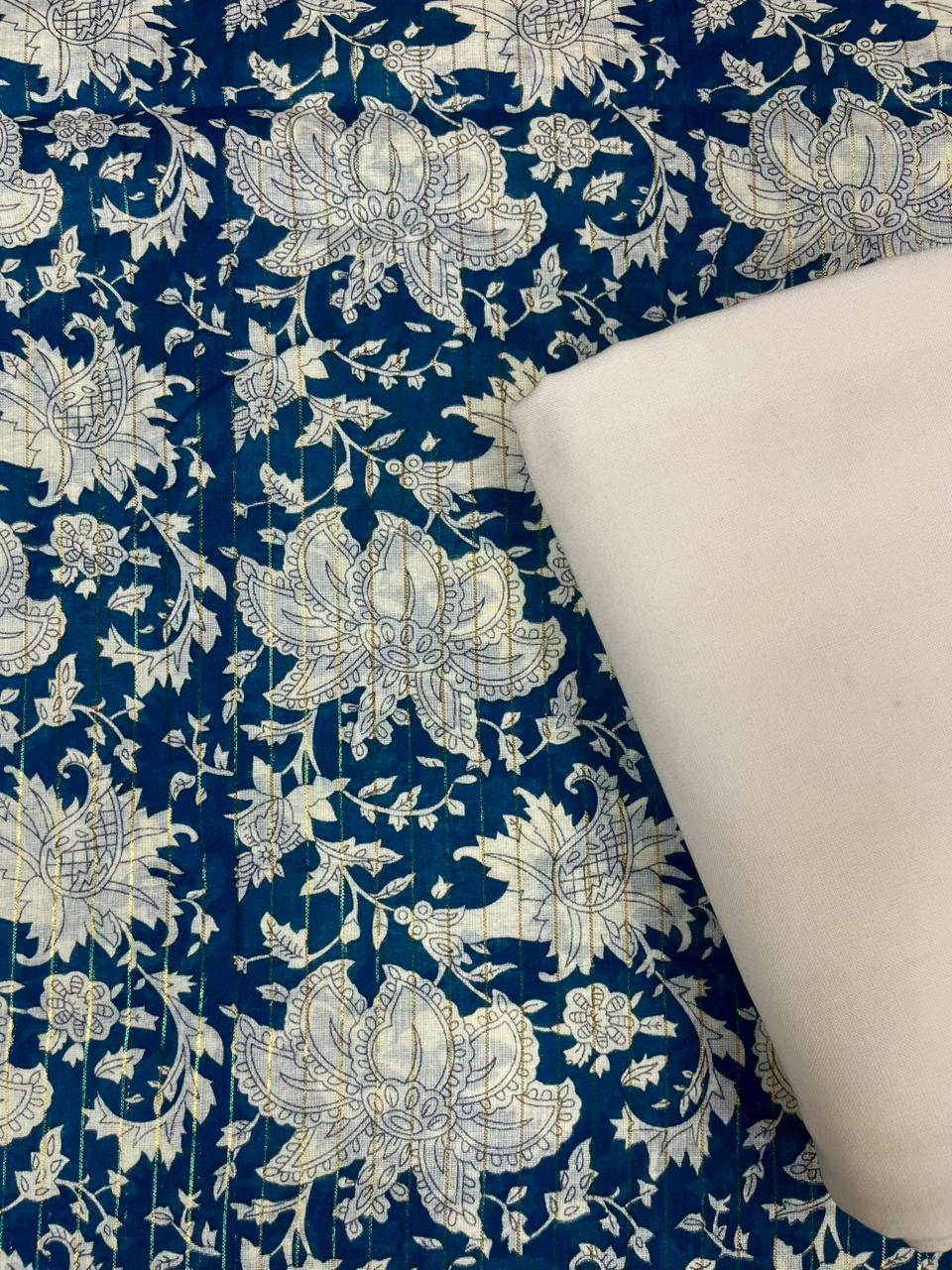 Royal Blue Lotus Floral Cotton Suit Set