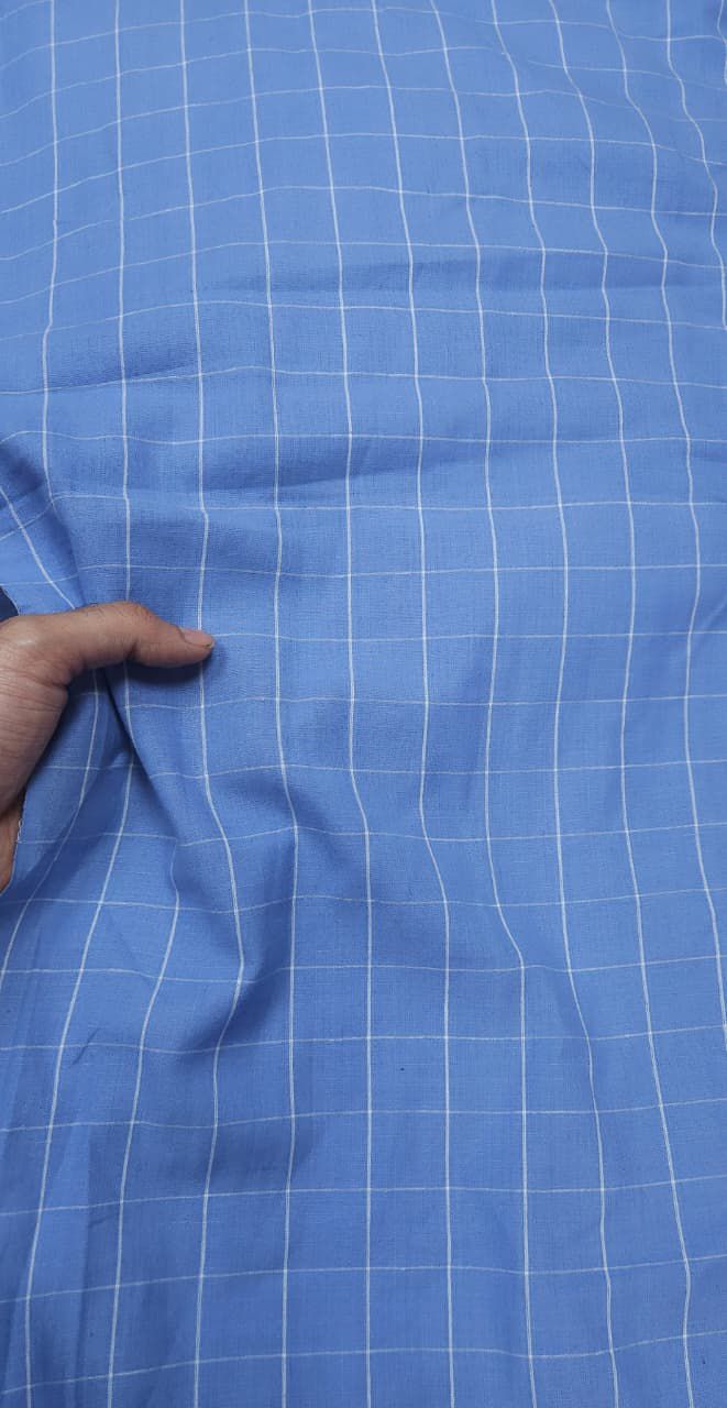 Sky Blue Check Pure Cotton Fabric