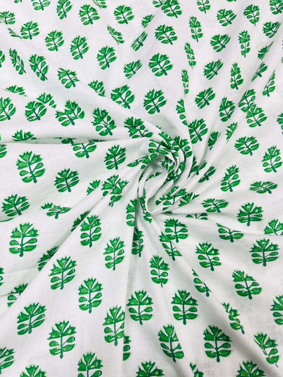 Green Leafy Buti Print Cambric Cotton