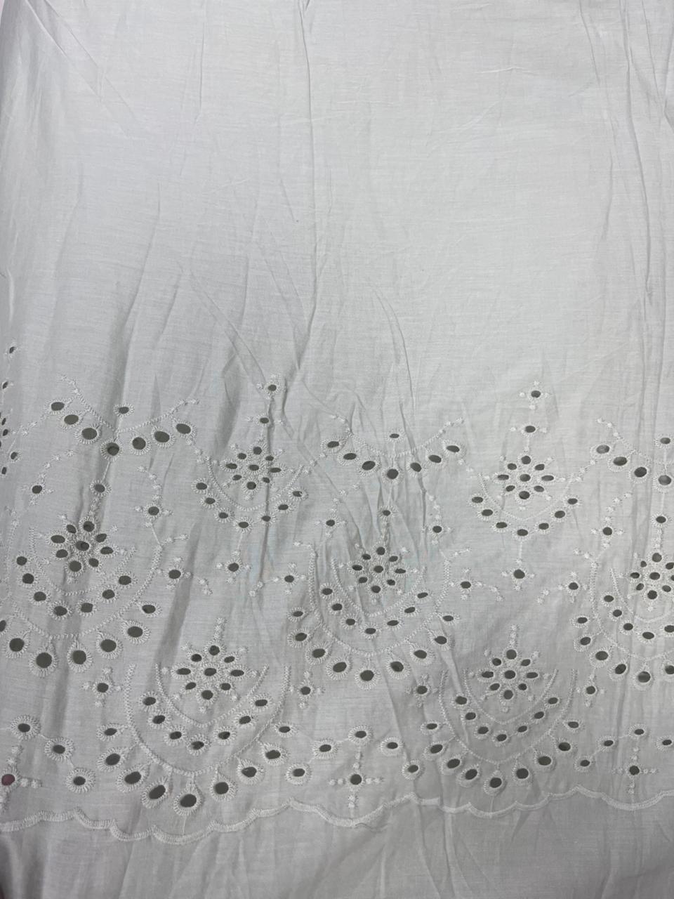White Classic Border Chicken Cotton Fabric