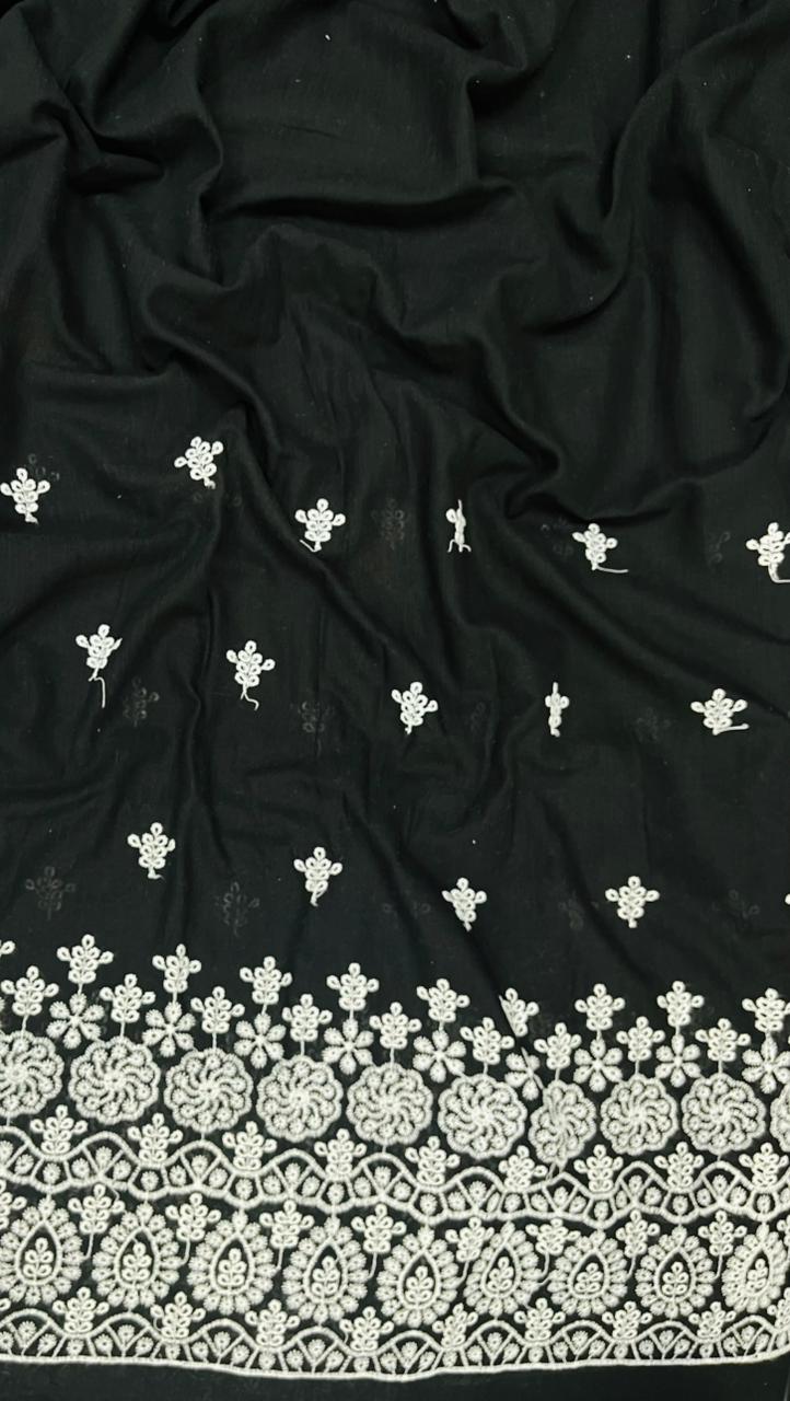 Black Booti Border Chicken Cotton Fabric