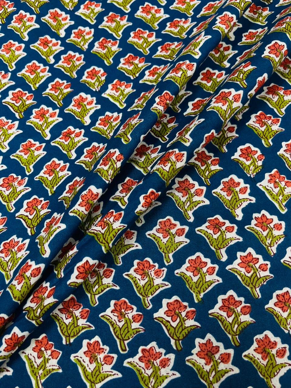 Prussain Blue Floral Buti Print Cambric Cotton