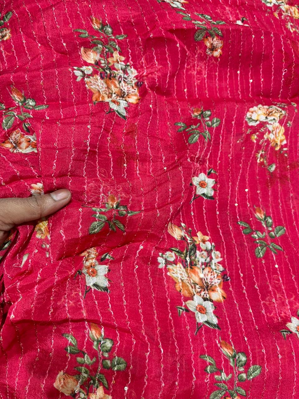 Rani Pink Floral Pure Chinon Fabric