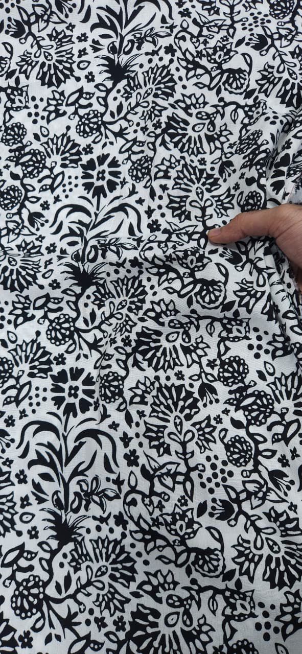 Black And White Floral Print Modal Rayon