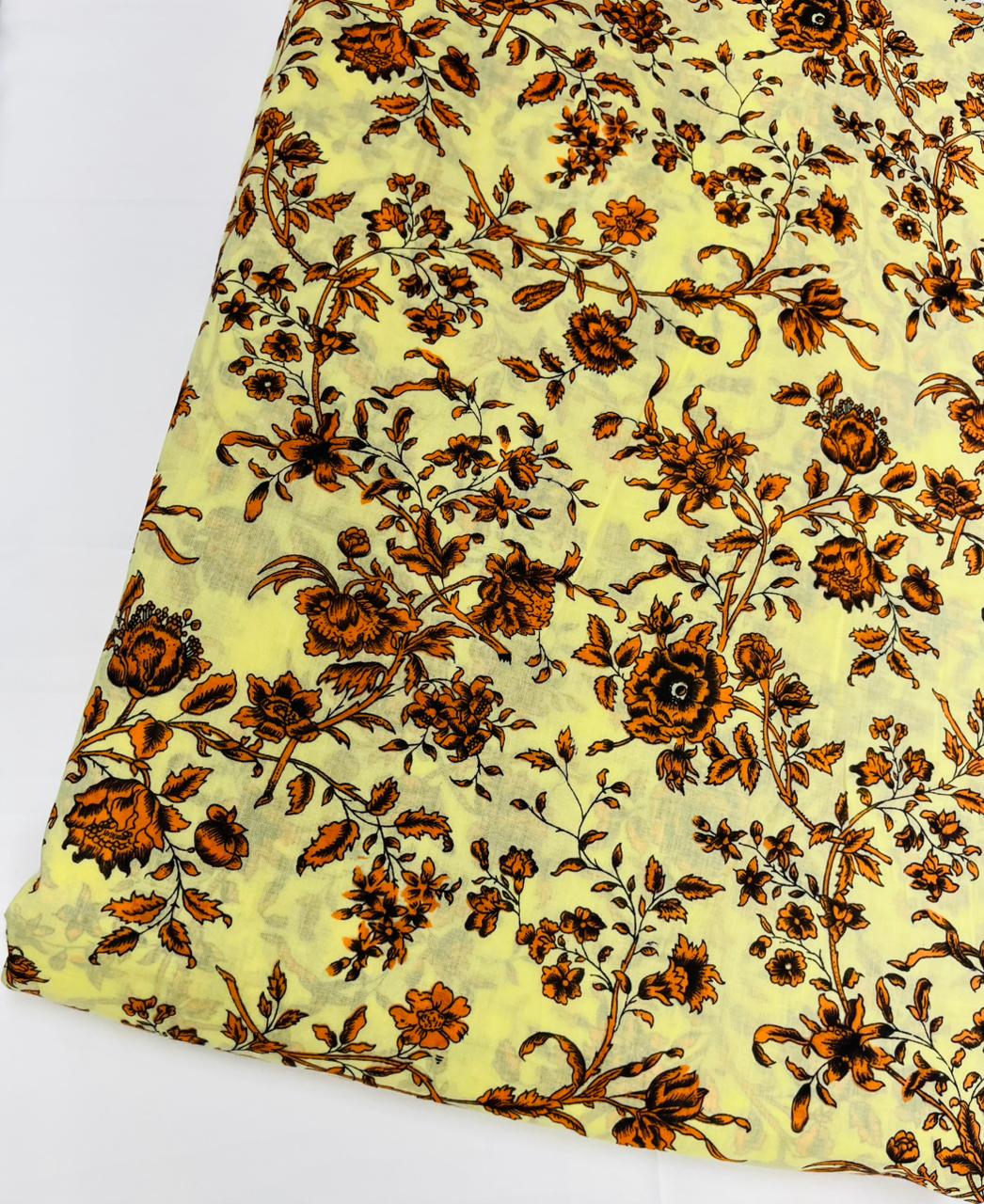 Premium Yellow Floral Print Pure Cotton Fabric