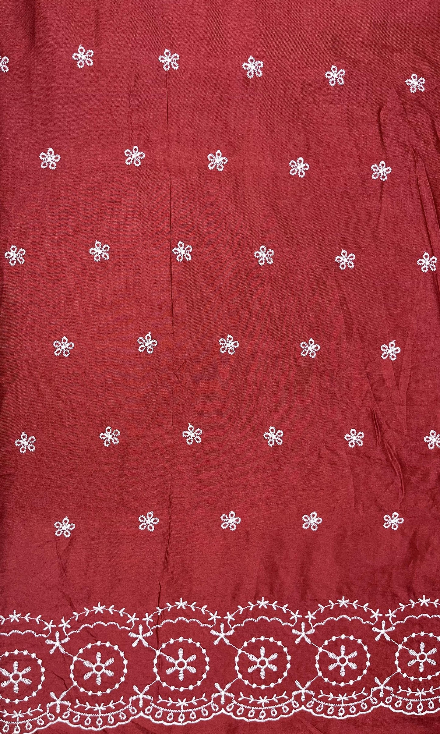 Red Cotton Border Schiffli Embroidered Fabric