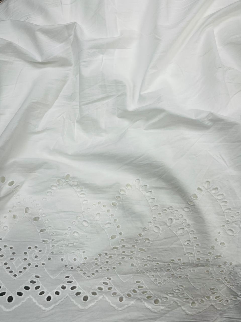 White Border Chicken Schiffli Cotton Fabric
