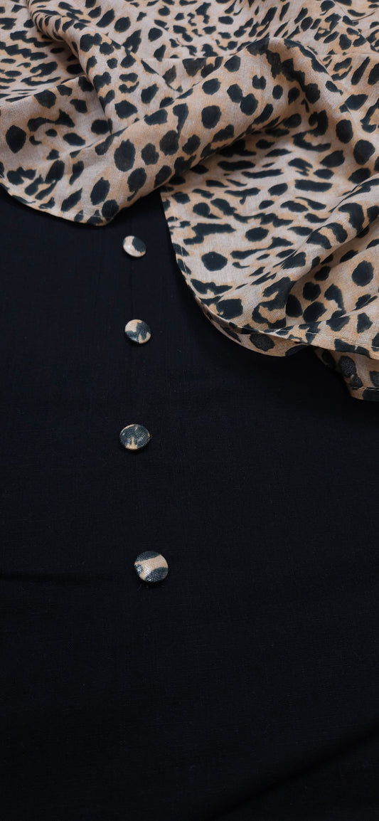 Noir Leopard Semi-Stitched Suit