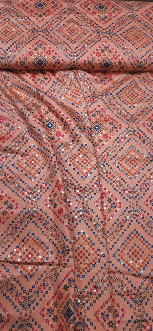 Peach Ethnic Jaam Cotton Fabric