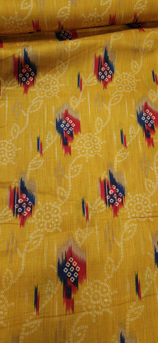 Mustard Ethnic Jaam Cotton Fabric with Ikat Design