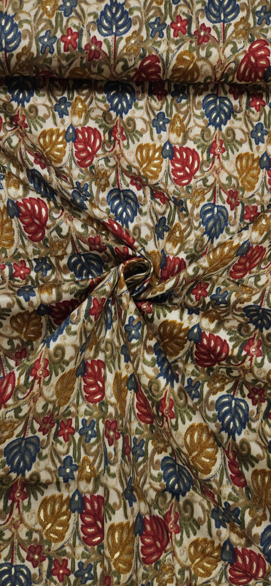 Off White Ethnic Jaam Cotton Fabric with Multicolor Floral Print