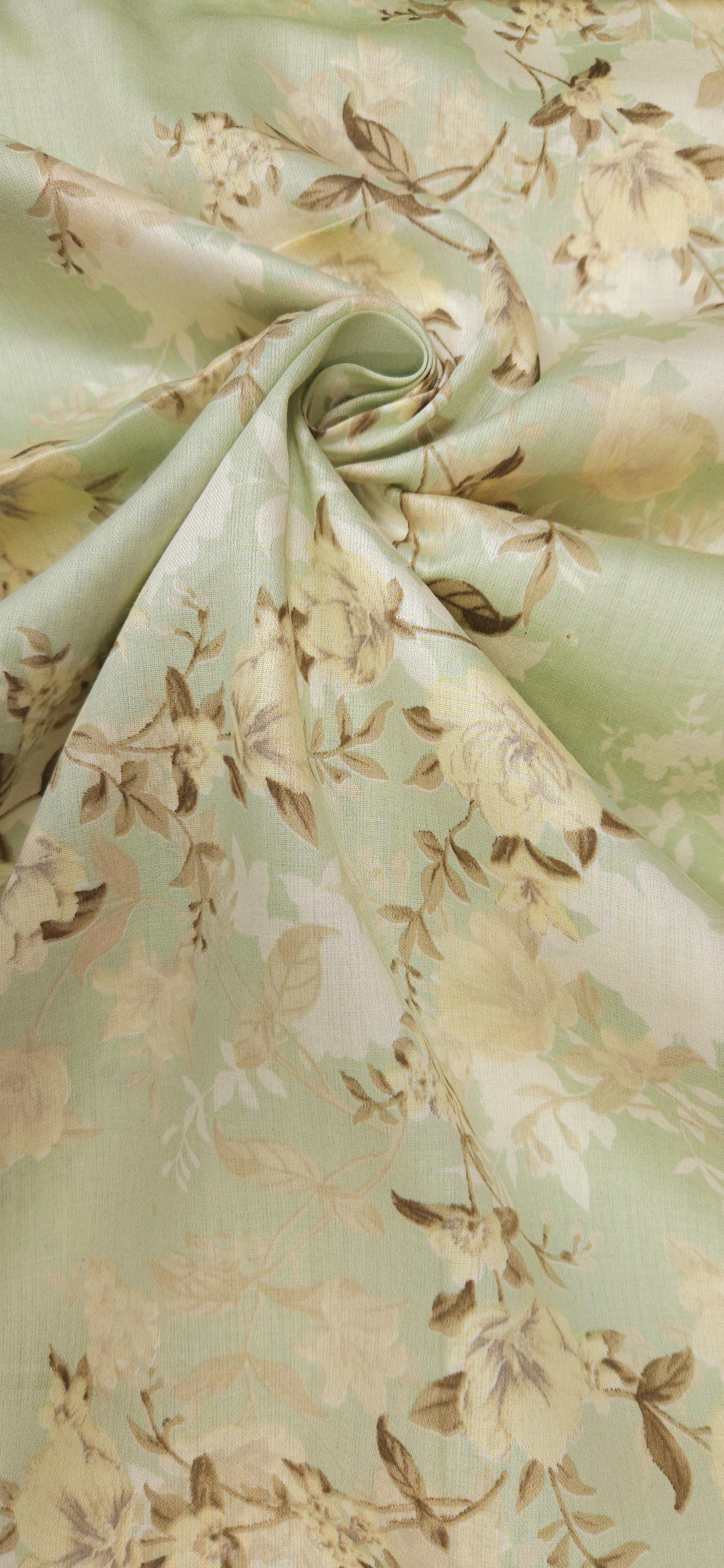 Sage Floral Jaam Cotton Fabric with Elegant Pastel Print