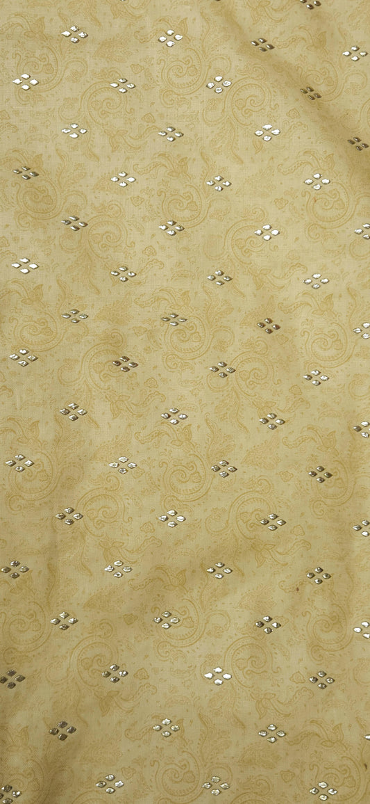 Beige Paisley Jaam Cotton Fabric with Gold Buti Work