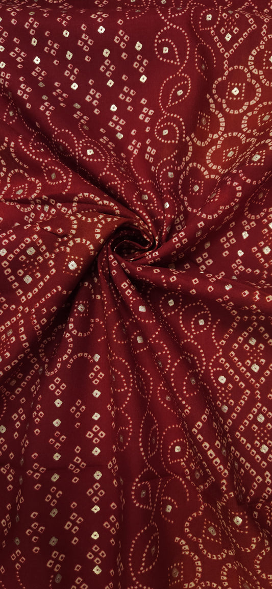 Maroon Ethnic Jaam Cotton Fabric with Bandhani Style Print