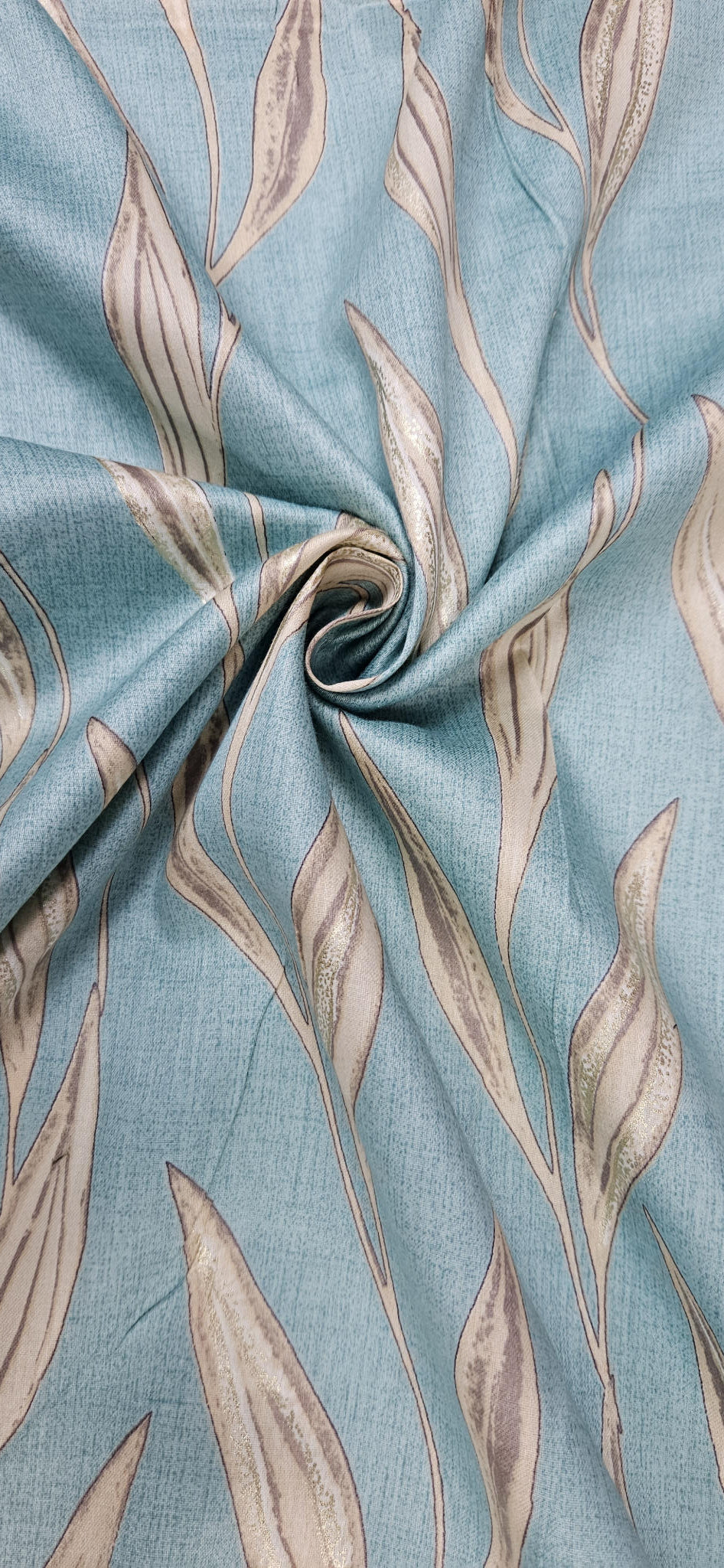 Powder Blue Jaam Cotton Fabric with Minimal Leaf Design