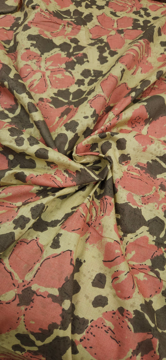 Beige Rust Floral Abstract Cotton Fabric