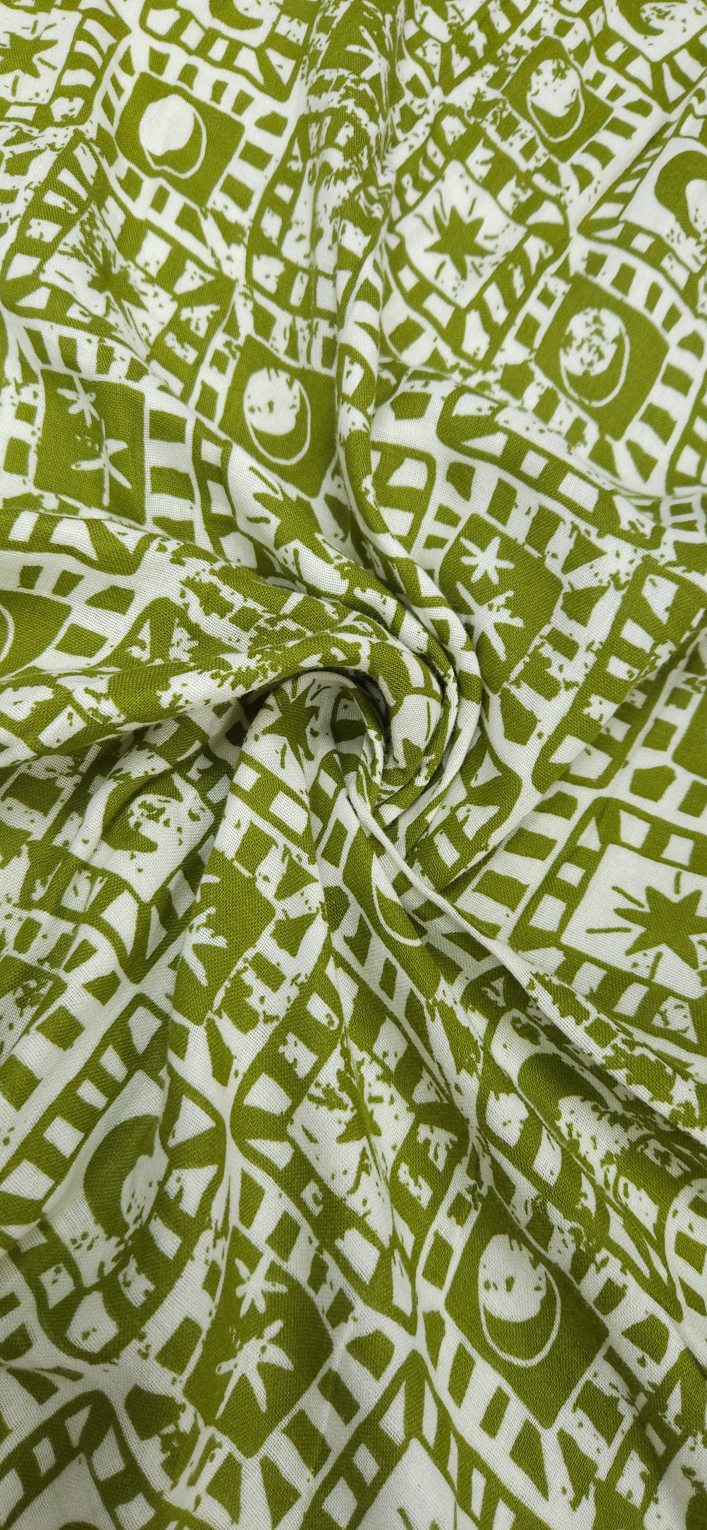 Leaf Green Geometric Cotton Fabric