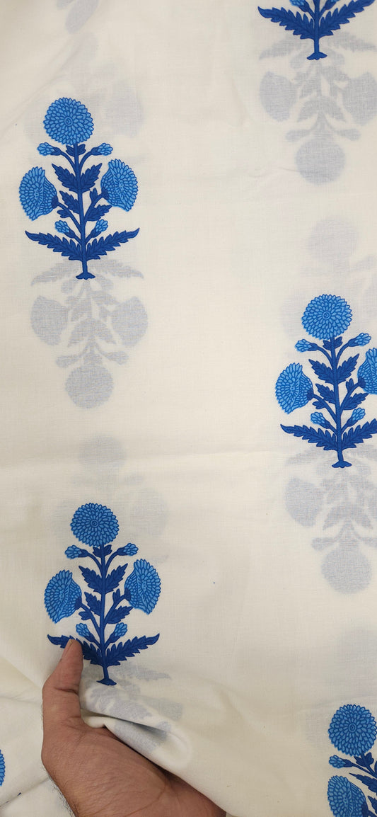 Indigo Floral Cotton Suit Set with Schiffli Bottom