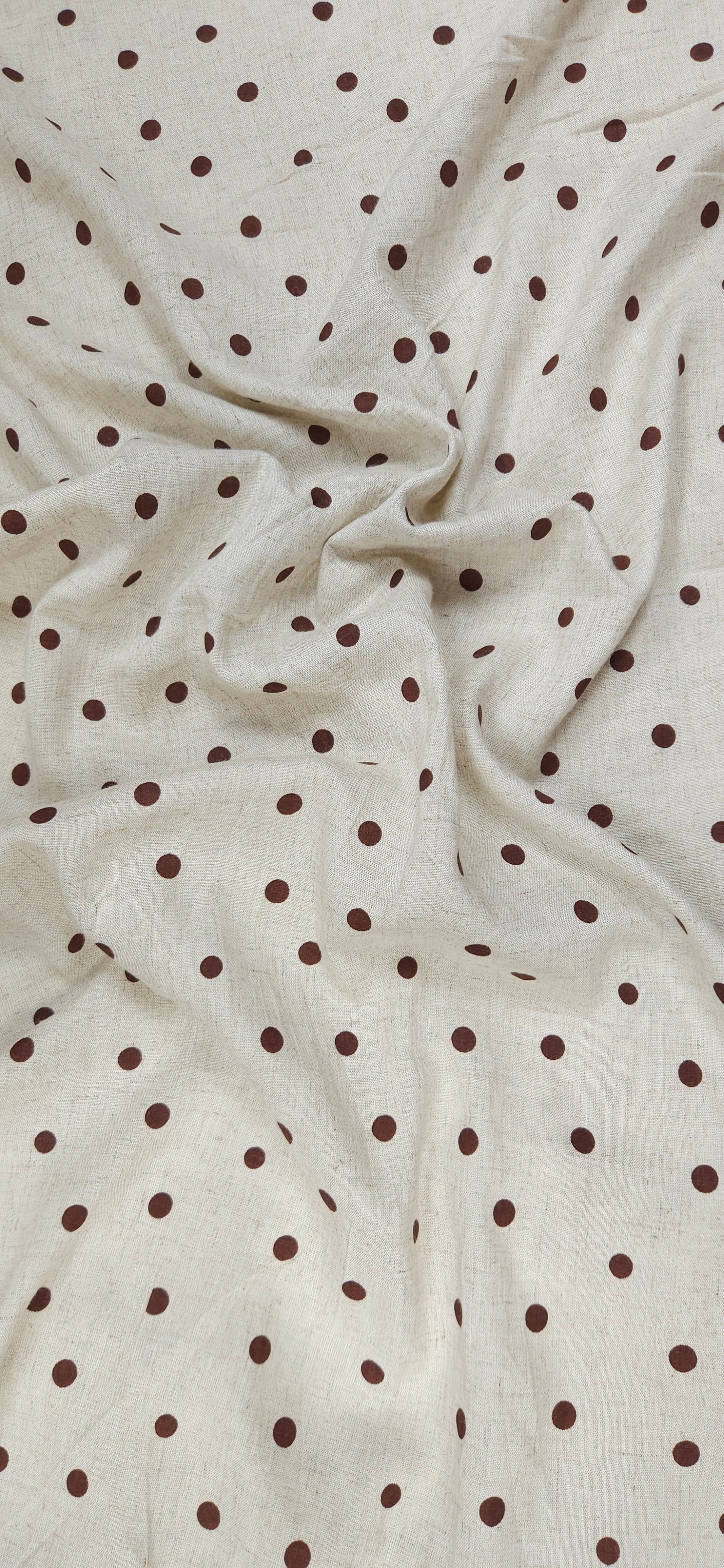 Beige Cotton Linen Polka Dot Fabric