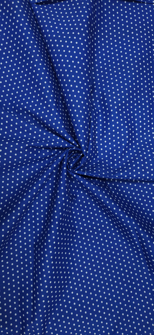 Blue Geometric Printed Cotton Suit Set with Polka Dot Bottom