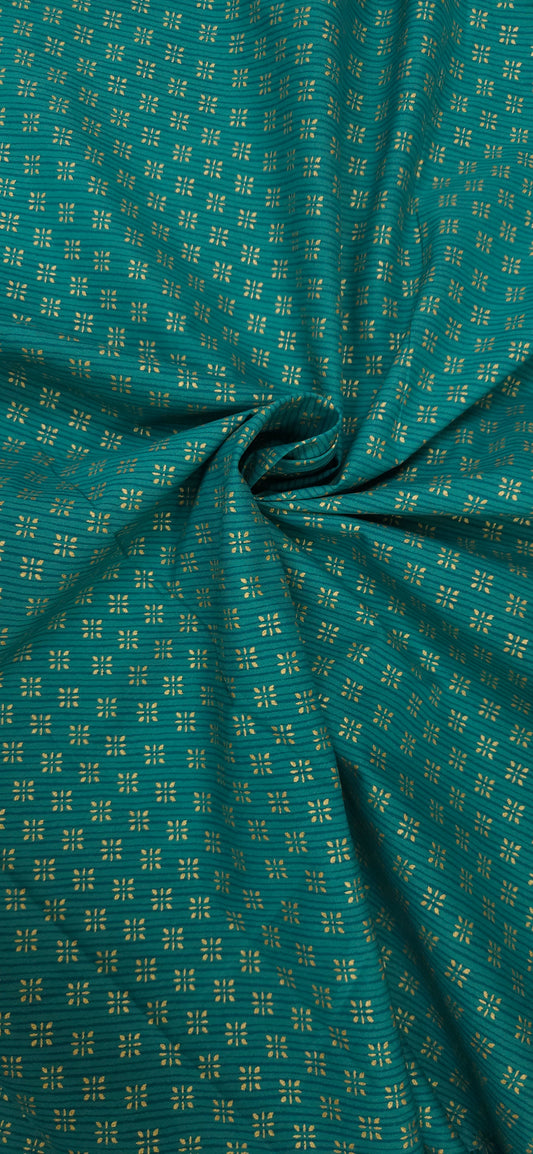 Teal Floral Cotton Suit Fabric Set with Contrast Butti Bottom