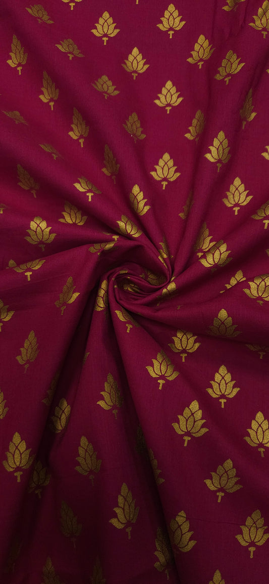 Maroon Gold Buti Cotton Fabric