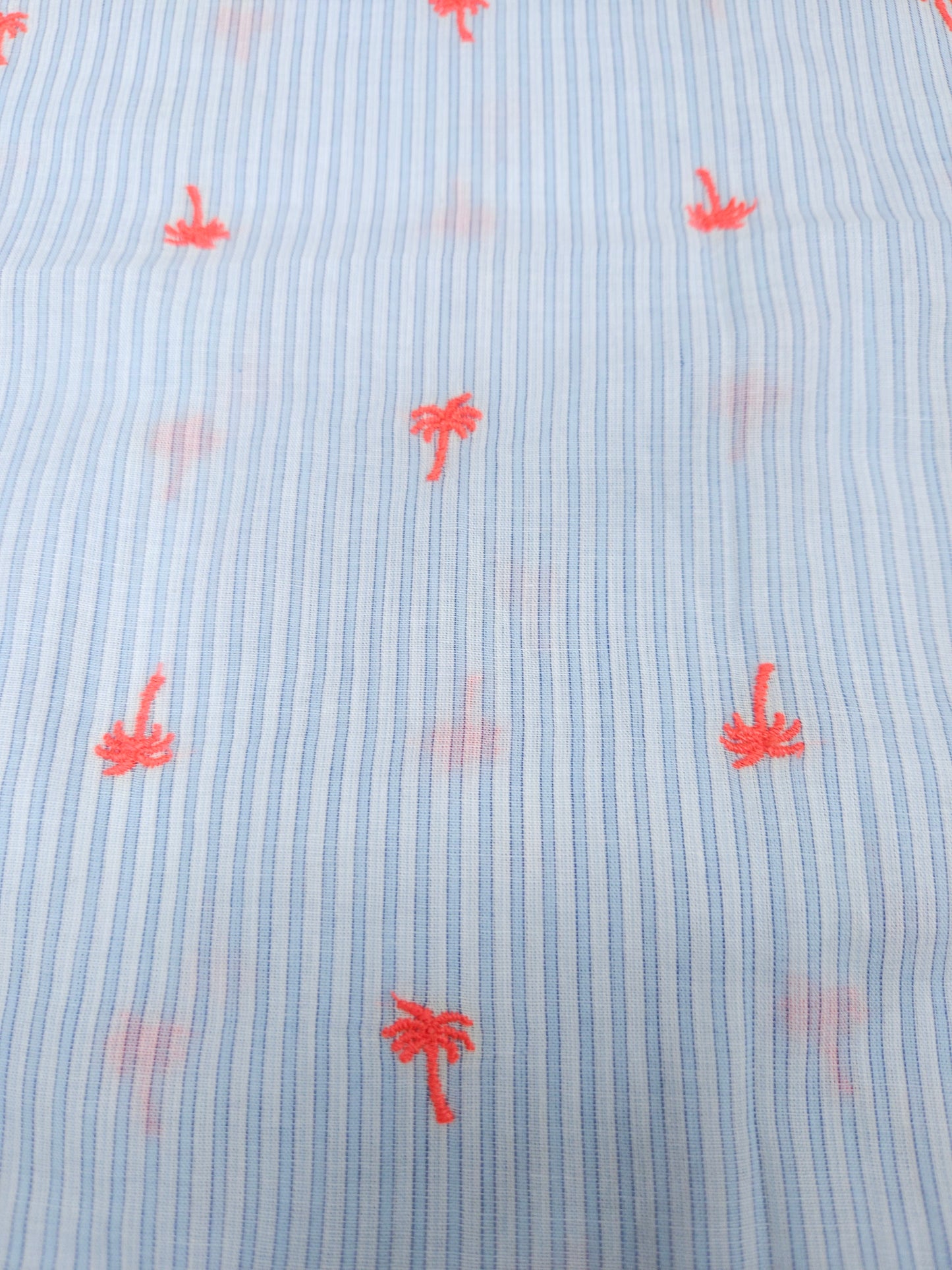 Tropical Palm Cotton Fabric with Embroidered Motifs