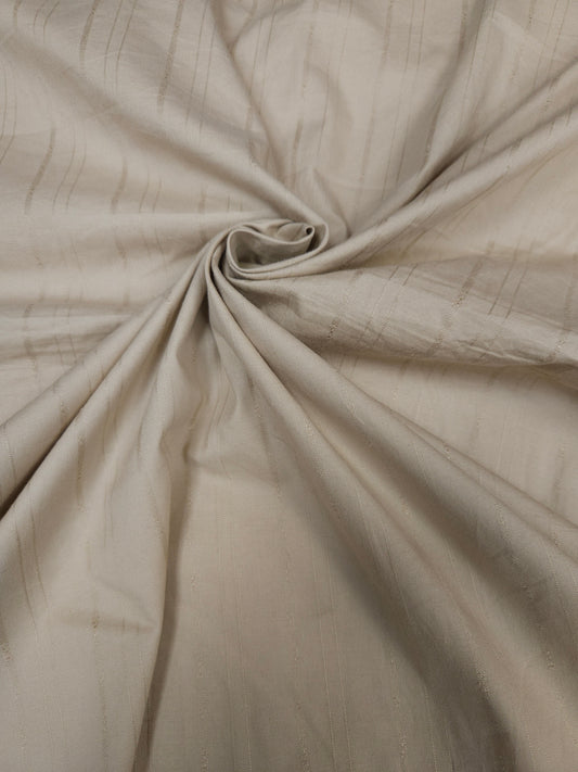 Premium Beige Cotton Lycra Fabric with Subtle Stripe Texture