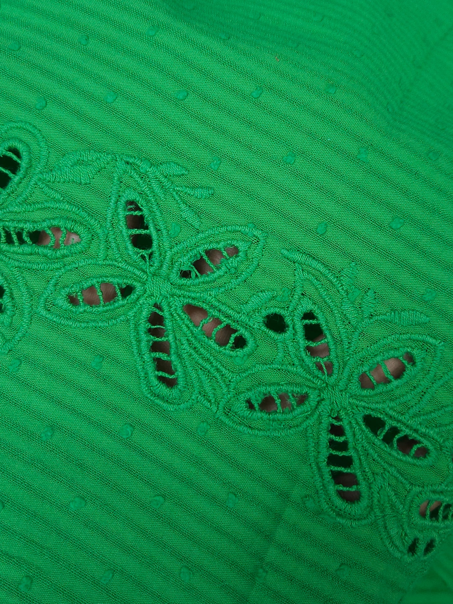 Premium Emerald Green Cotton Embroidered Border Fabric