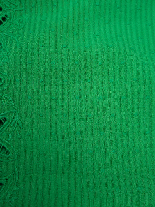 Premium Emerald Green Cotton Embroidered Border Fabric