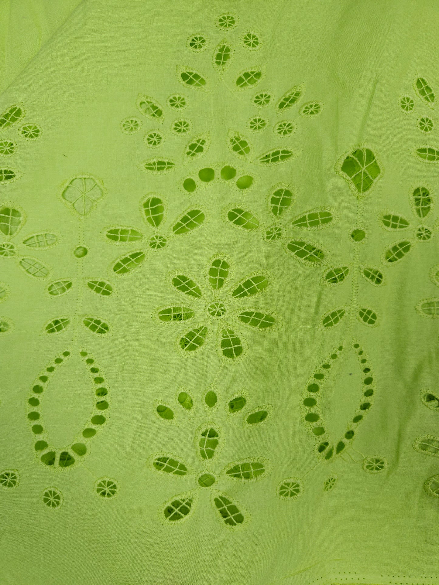 Premium Lime Green Cotton Schiffli Cutwork Fabric