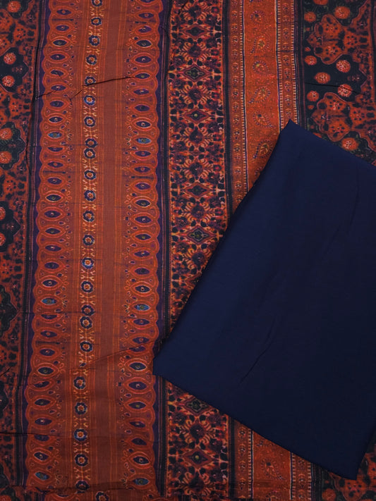 Midnight Ajrakh Royale Cotton Suit Set with Blue Bottom