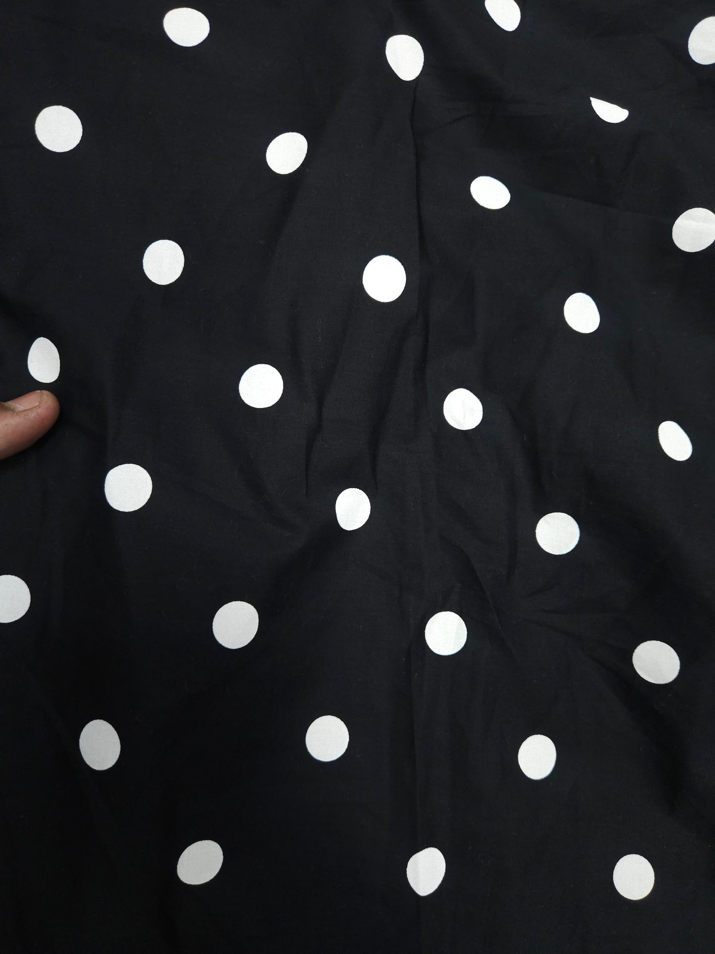 White Polka Dot on Black Poplin Fabric