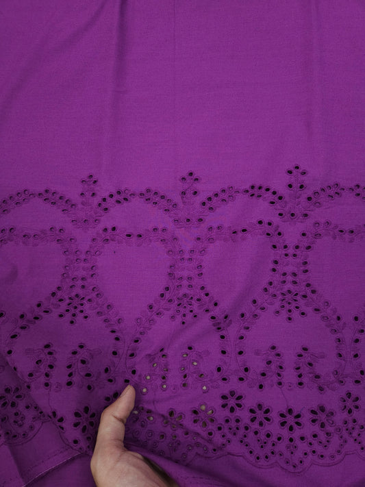 Lavender Floral 100% cotton Suit Set with Chikan bottom
