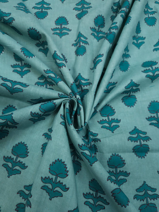 Sea Green Printed 100% cotton Suit Set with All Over Chikan bottom