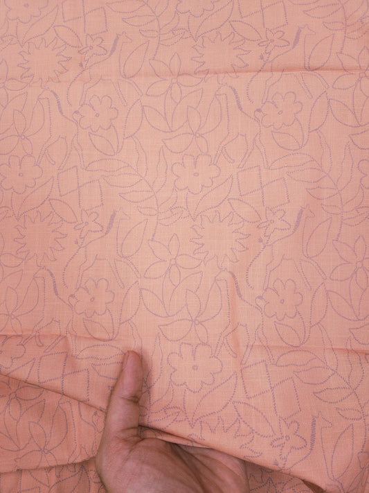 Peach Printed 100% cotton Suit Set with Plain bottom