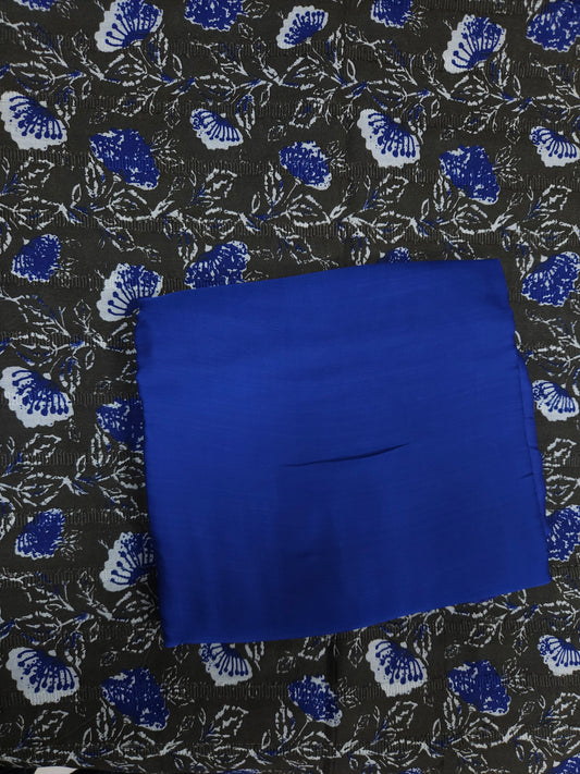 Premium Blue Floral Cotton Suit Set Fabric with Plain Bottom