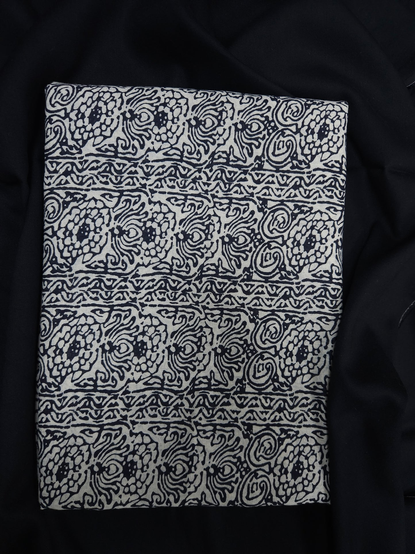 Premium Floral Printed Cotton Suit Set with Plain Navy Bottom
