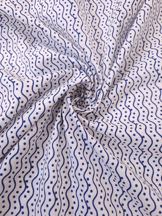 Blue Wave Print Cotton Fabric