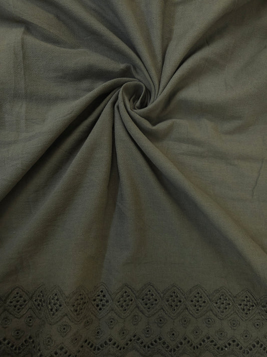 Olive Bloom Cotton Suit Set with Olive Chikan Border Bottom