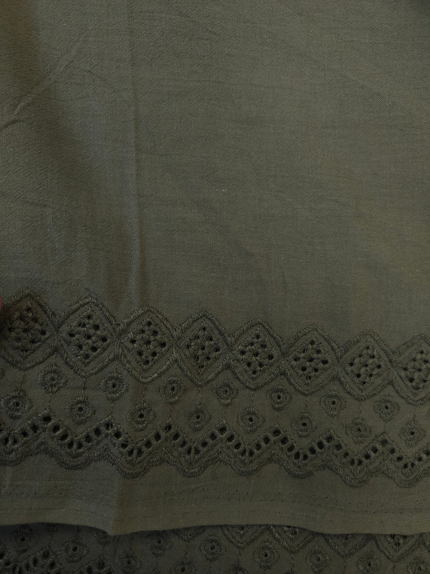 Olive Bloom Cotton Suit Set with Olive Chikan Border Bottom