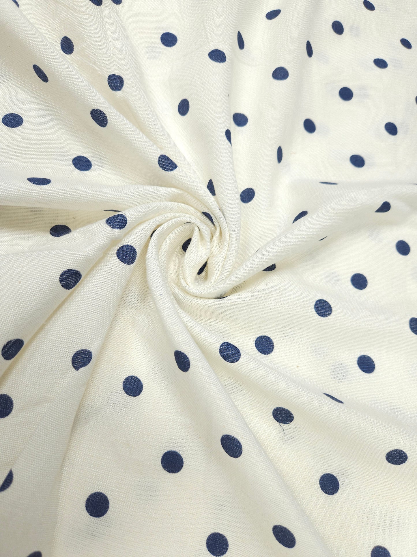 Premium Cotton Linen Polka Dot Fabric 44 Inch Width | White Blue Printed Suit Material