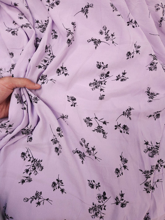 Lavender Floral Pure Crepe Fabric