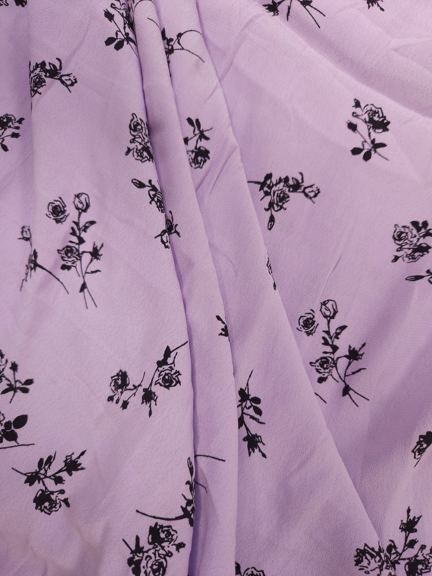 Lavender Floral Pure Crepe Fabric