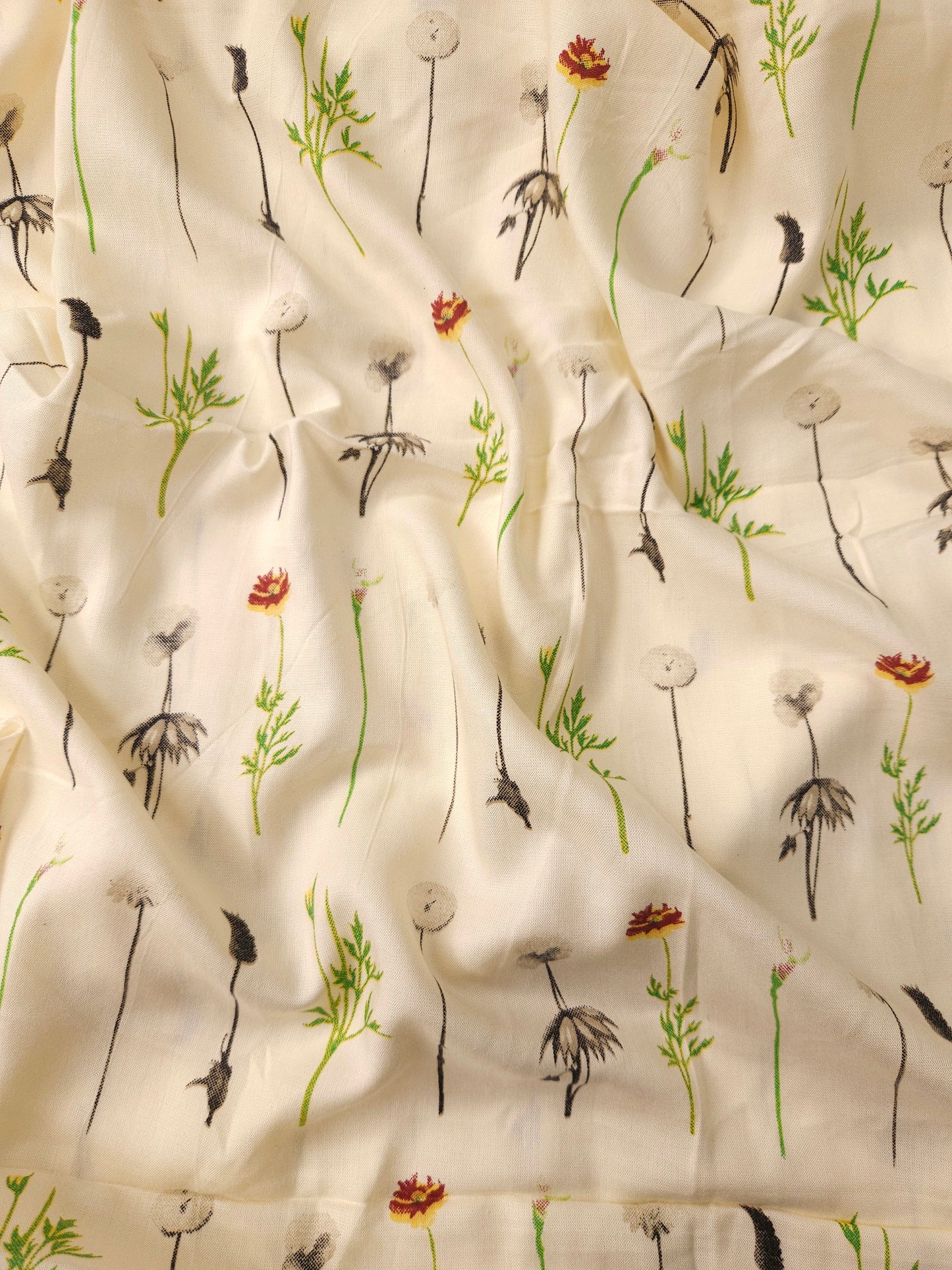 Ivory Wildflower Modal Rayon Fabric