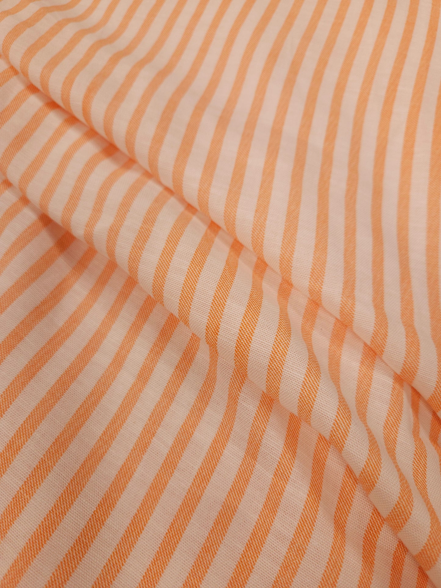 Peach White Cotton Linen Stripe Fabric