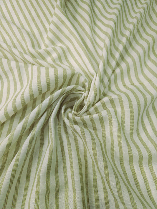 Sage Green Cotton Linen Stripe Fabric